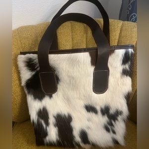 Genuine leather brown tote -cow print